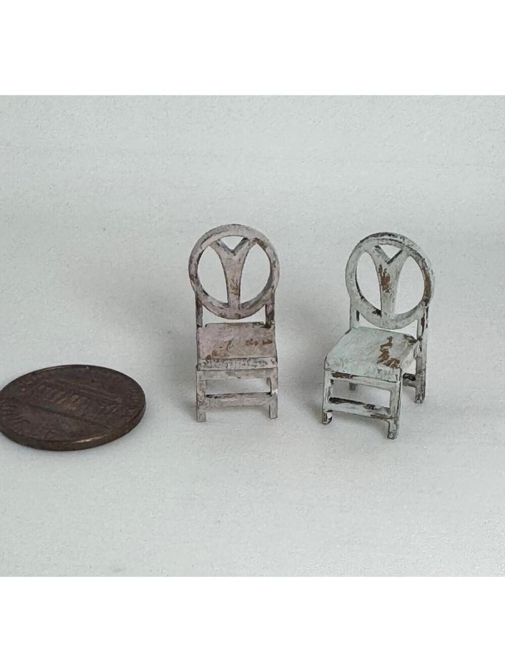 Micro Miniature Set of Kitchen Chairs‎ Shabby Chic Farmhouse Rustic Farmhouse
